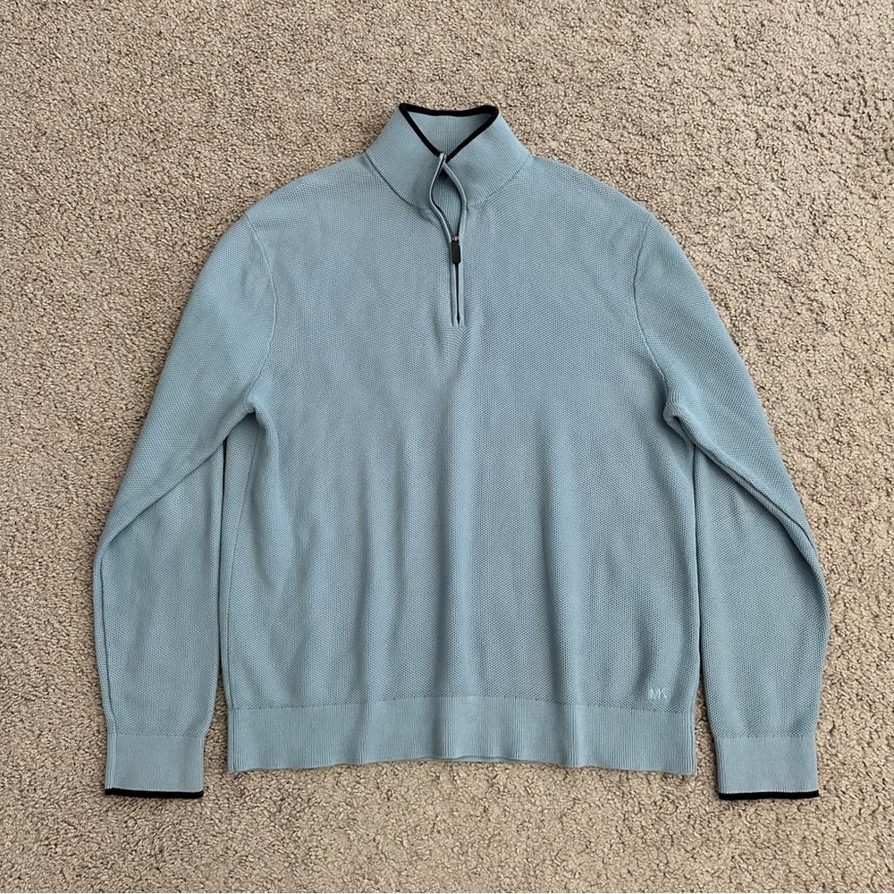 Michael Kors Sweater Mens Size XL Light Blue Quarter Zip Knit